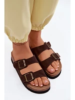 Kožené Semišové Dámské Pantofle S Čokoládové model 22125565 - Boto