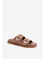 Dámské nazouváky z imitace semiše se zlatými přezkami Khaki Averia