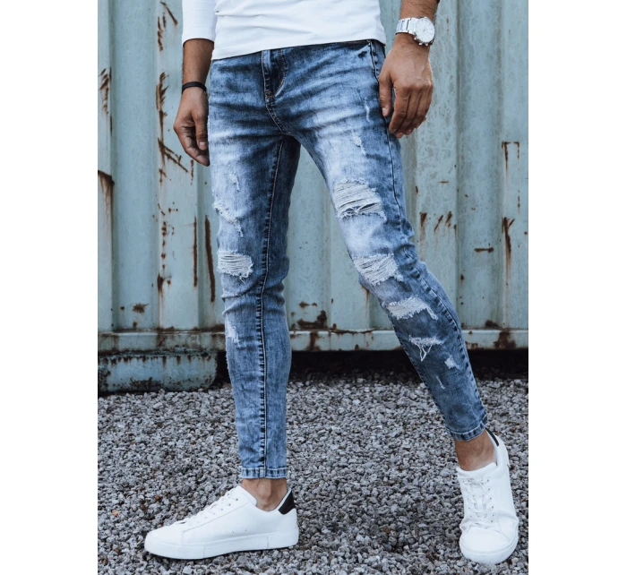 Pánské džínové kalhoty s dírami slim fit modré FashionStreet UX4451 Pánské džínové kalhoty s dírami slim fit modré FashionStreet UX4451
