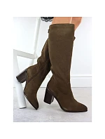 Dámské khaki kožené boty na jehlovém podpatku Sergio Leone 25668