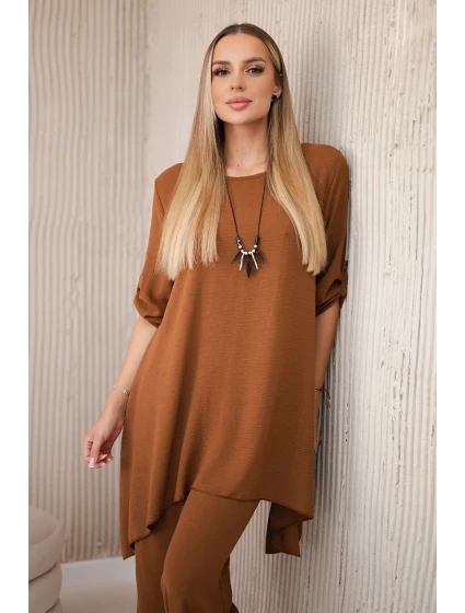 Sada halenky + kalhot s přívěskem tmavý velbloud Sada halenky + kalhot s přívěskem tmavý velbloud