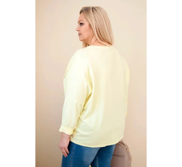 Dámská bavlněná blůza Plus Size s výstřihem do V žlutá Dámská bavlněná blůza Plus Size s výstřihem do V žlutá
