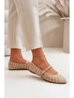 Ozdobené baleríny s páskem eko semišové béžové model 21670636 - Boto