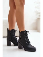 Zateplené boty na podpatku se zlatým detailem černé model 21672445 - Boto