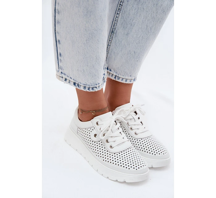 Kožené Ažurové Dámské Polobotky Vinceza 79629 Bílé