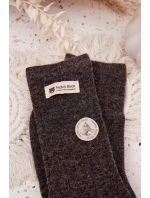 Teplé dámské vlněné ponožky s nášivkou – tmavě hnědé Teplé dámské vlněné ponožky s nášivkou – tmavě hnědé
