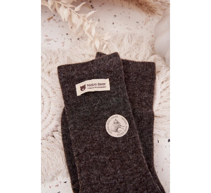 Teplé dámské vlněné ponožky s nášivkou – tmavě hnědé Teplé dámské vlněné ponožky s nášivkou – tmavě hnědé