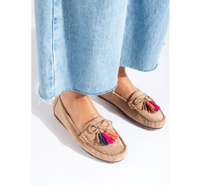 Komfortní dámské  mokasíny hnědé bez podpatku