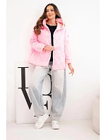 Dámská jarní prošívaná bunda s kapucí a zipem cukrově růžová