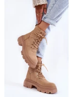 Kožené teplé šněrovací boty Béžové model 21603028 - EVENTO Kožené teplé šněrovací boty Béžové model 21603028 - EVENTO