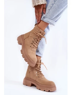 Kožené teplé šněrovací boty Béžové model 21603028 - EVENTO