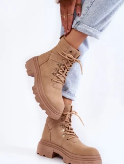 Kožené teplé šněrovací boty Béžové model 21603028 - EVENTO