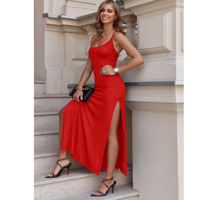 Červené letní maxi šaty s ramínky
