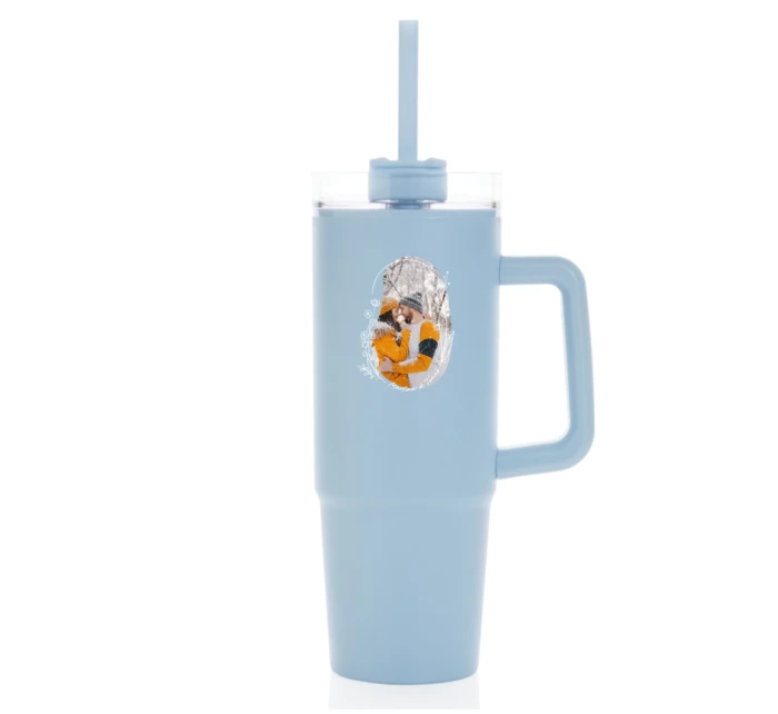 Personalizovaná termoska s průhledným víčkem s květinový ohraničením 