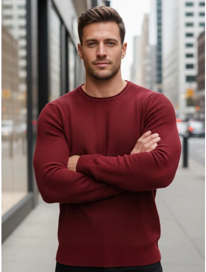 Pánský vínový svetr model 21982676 - FashionStreet Pánský vínový svetr model 21982676 - FashionStreet