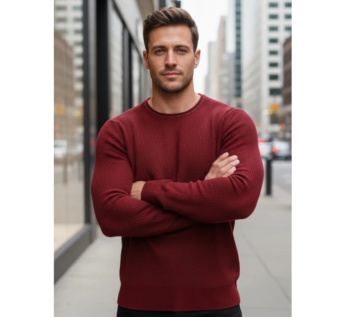 Pánský vínový svetr model 21982676 - FashionStreet Pánský vínový svetr model 21982676 - FashionStreet