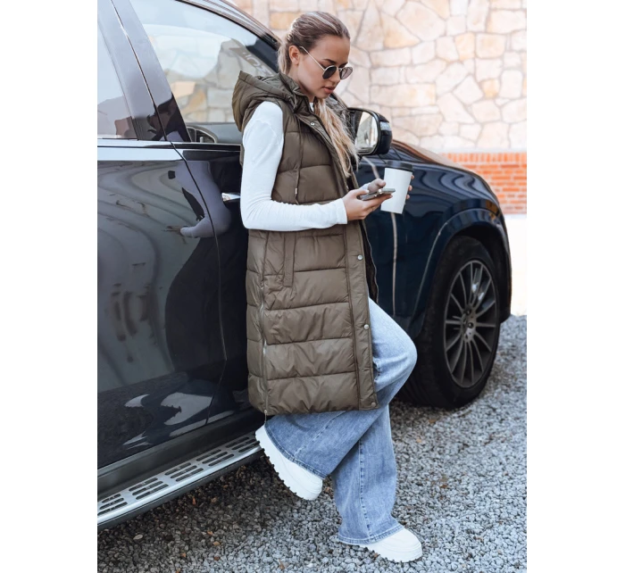 Dámská dlouhá prošívaná zelená vesta FashionStreet TY5268