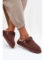 Dámské pantofle s páskem Vyhřívané s kožešinkou Čokoládové Rilena