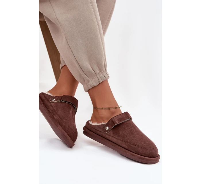 Dámské pantofle s páskem Vyhřívané s kožešinkou Čokoládové Rilena