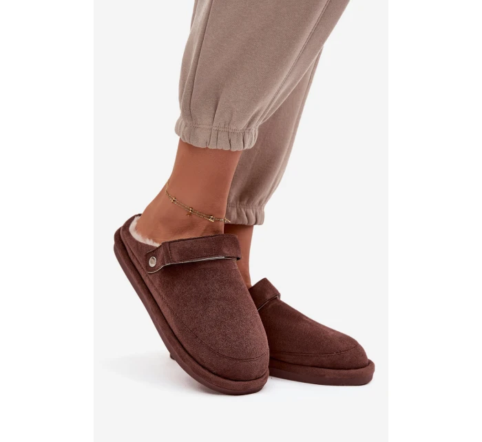 Dámské pantofle s páskem Vyhřívané s kožešinkou Čokoládové Rilena