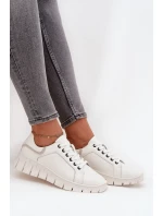 Dámské kožené polobotky se šněrováním Vinceza – bílé