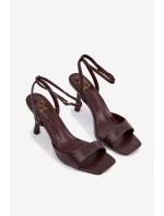 Dámské sandály na jehlovém podpatku z eko kůže - čokoládová Brisora