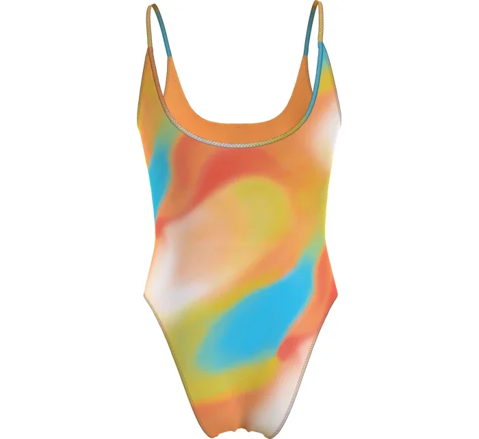 Dámské jednodílné plavky SCOOP ONE PIECE-PRINT KW0KW02086 0G0 oranžovožluté - Calvin Klein