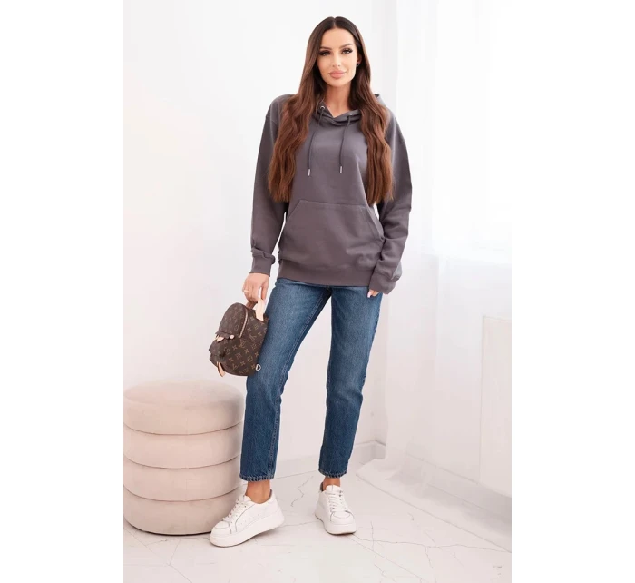 Dámská mikina s kapucí a z bavlny grafitová model 21494981 - K-Fashion