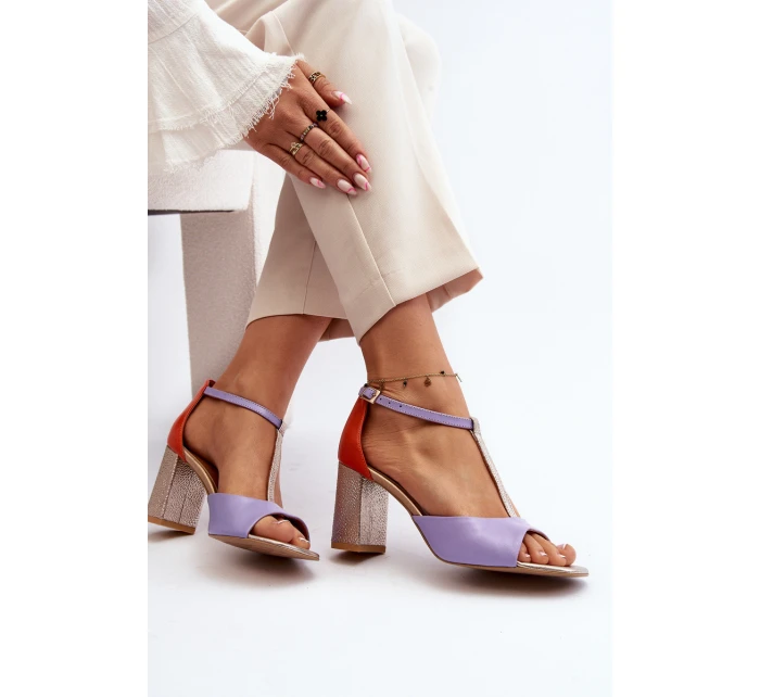 Kožené sandály na podpatku Laura Messi 2759 fialové