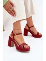 Eko kožené sandály na podpatku bordové model 21699445 - Boto Eko kožené sandály na podpatku bordové model 21699445 - Boto