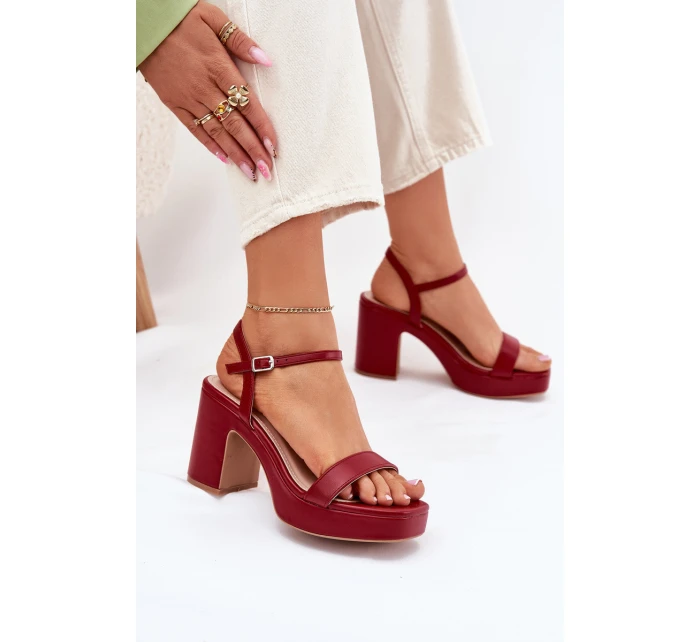 Eko kožené sandály na podpatku bordové model 21699445 - Boto Eko kožené sandály na podpatku bordové model 21699445 - Boto