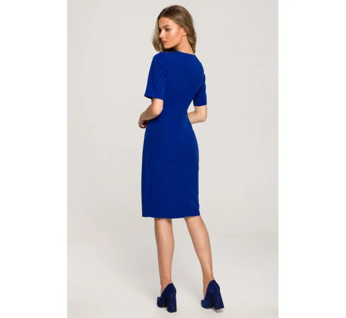 S317 Pouzdrové šaty s dvojitým předním dílem - královská modř