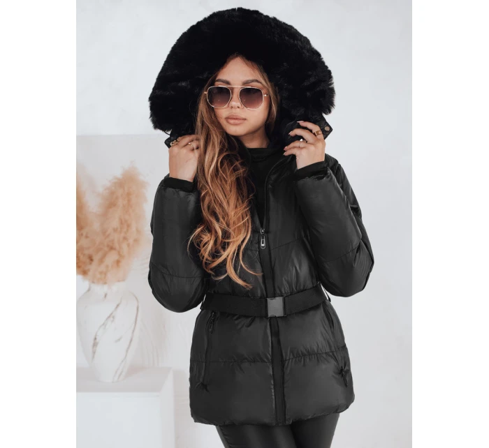 Dámská zimní prošívaná bunda s kapucí černá model 21990766 - Dstreet Dámská zimní prošívaná bunda s kapucí černá model 21990766 - Dstreet
