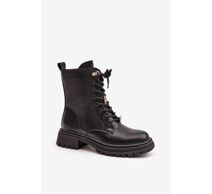 Ekokožené Boty Worker Dámské S Připínáky Černé Rianael Ekokožené Boty Worker Dámské S Připínáky Černé Rianael