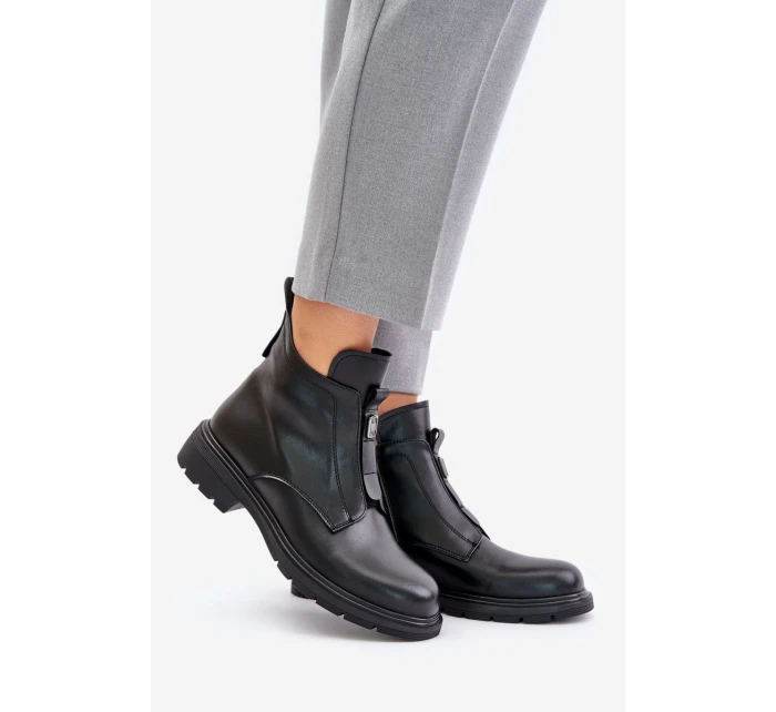Kožené Boty Na Plochém Podpatku Zateplené Černé model 21675477 - EVENTO Kožené Boty Na Plochém Podpatku Zateplené Černé model 21675477 - EVENTO