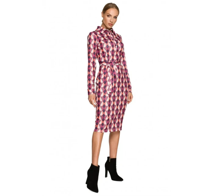 M706 Šaty s rukávy, límcem a potiskem - model 1