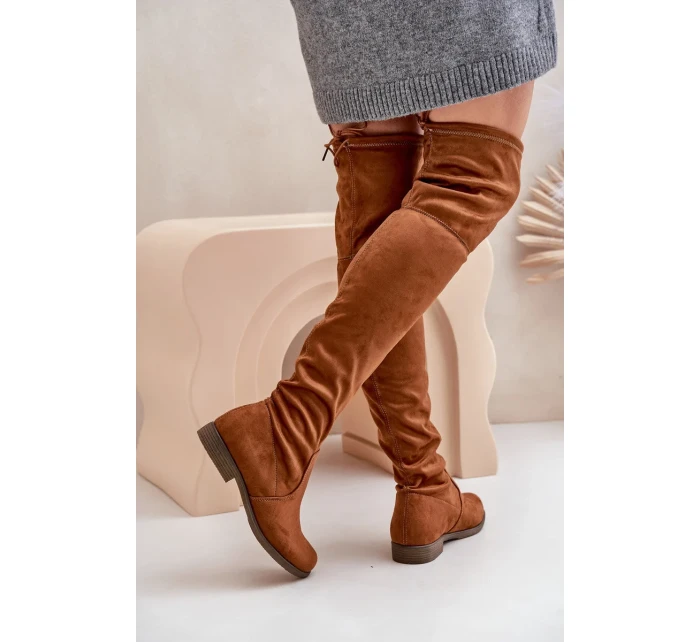 Kozačky na plochém podpatku nad kolena z eko semiše Camel Linnithia