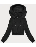 Krátká černá tepláková mikina s kapucí (8B939-3)