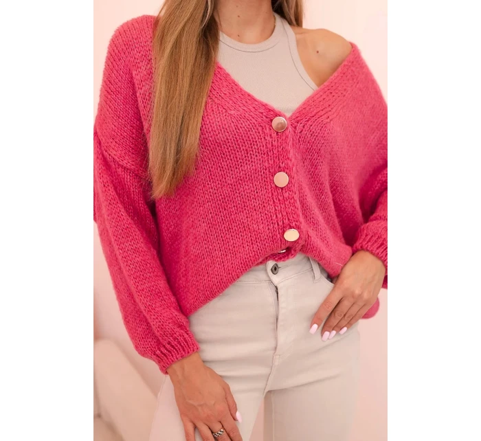Dámský svetr s výstřihem do V a knoflíky tmavě růžový