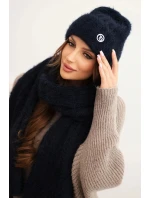 Dámská souprava čepice a dlouhý šál z měkké příze modrý