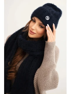 Dámská souprava čepice a dlouhý šál z měkké příze modrý