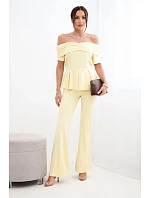 Dámský bavlněný komplet s krátkým rukávem a šortkami žlutý