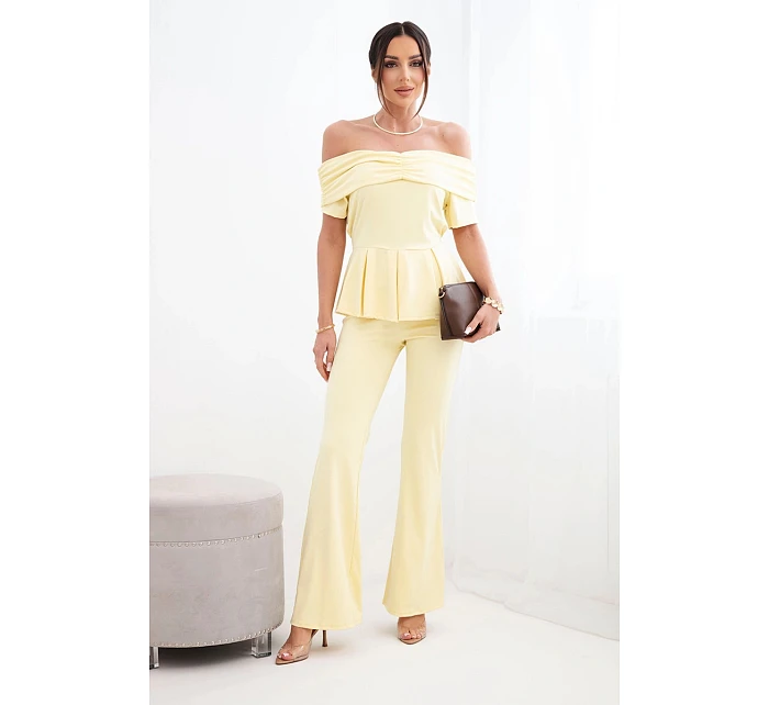 Dámský bavlněný komplet s krátkým rukávem a šortkami žlutý