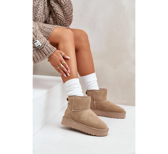 Dámské semišové sněhule na platformě nad kotníkem béžové Rianaella Dámské semišové sněhule na platformě nad kotníkem béžové Rianaella