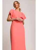 model 20966224 Tužkové šaty s rozparkem na boku oranžové - STYLOVE model 20966224 Tužkové šaty s rozparkem na boku oranžové - STYLOVE