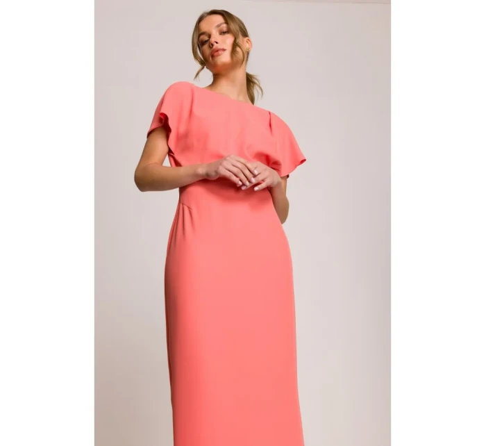 model 20966224 Tužkové šaty s rozparkem na boku oranžové - STYLOVE model 20966224 Tužkové šaty s rozparkem na boku oranžové - STYLOVE