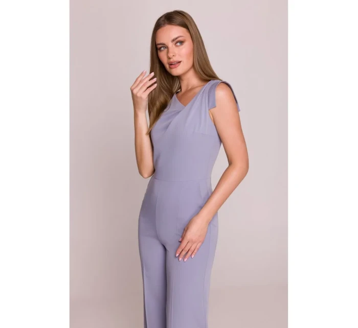 S407 Elegantní overal s asymetrickým výstřihem - holubičí šedá