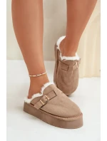 Dámské Pantofle Na Silné Podešvi S Kožešinou A Přezkou Tmavě Béžové Linneola Dámské Pantofle Na Silné Podešvi S Kožešinou A Přezkou Tmavě Béžové Linneola