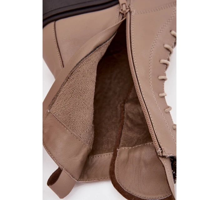 Dámské kožené botky Ulrika s ozdobou a zateplením – béžové