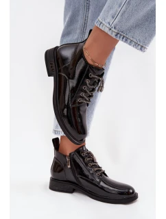 Lakované kožené dámské botky D&A – černé